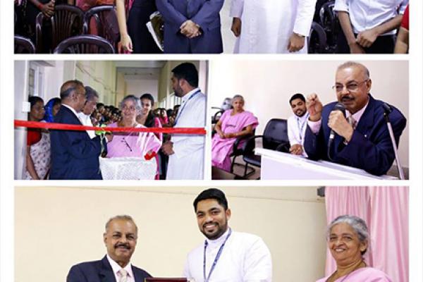 Dr.  Muhammed Majeed, Well Connected to His Roots Aids the Construction of a Seminar Hall Well Equipped with a Projector and Air-Conditioned for Caritas College of Pharmacy in Kottayam, Kerala