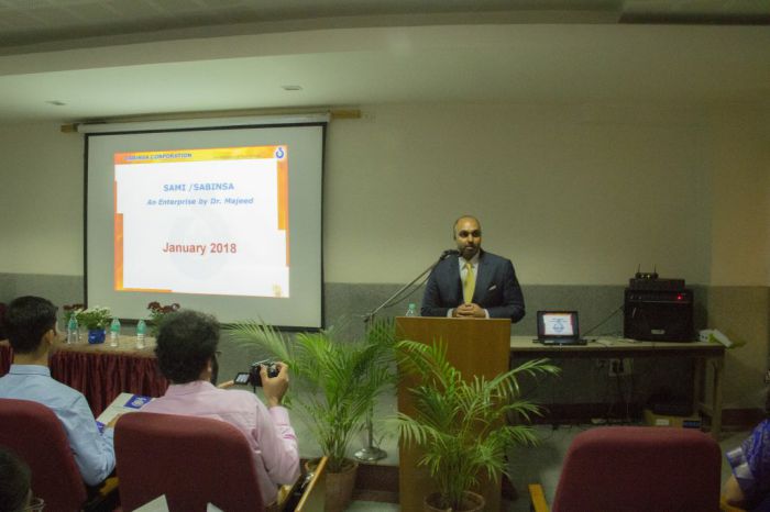 Mr. Shaheen Majeed, President, Sabinsa Worldwide delivers a presentation at the Academia-Industry Collaboration Workshop - 2018
