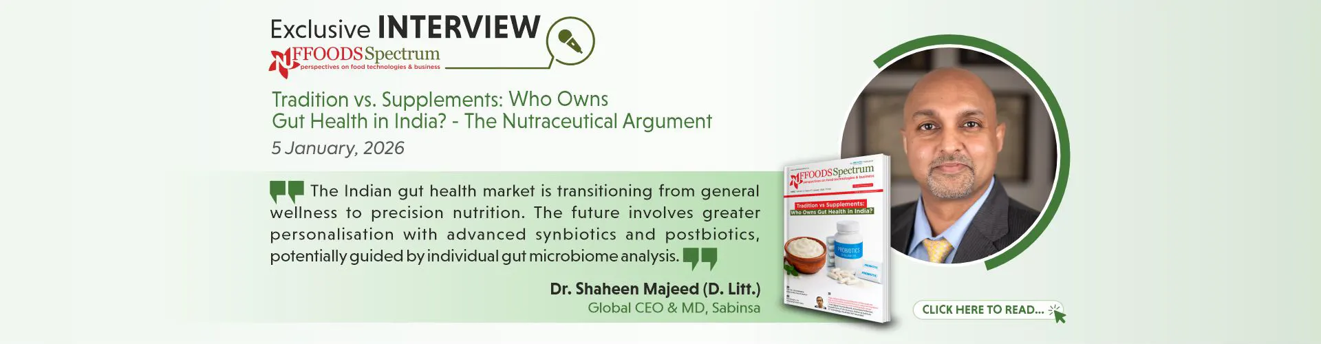 Dr. Shaheen Majeed (D.Litt.)  Featured in Nuffoods Spectrum on Gut Health in India