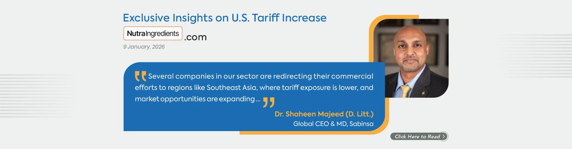 Dr. Shaheen Majeed (D.Litt.) Shares Insights on U.S. Tariff Hike in NutraIngredients Feature